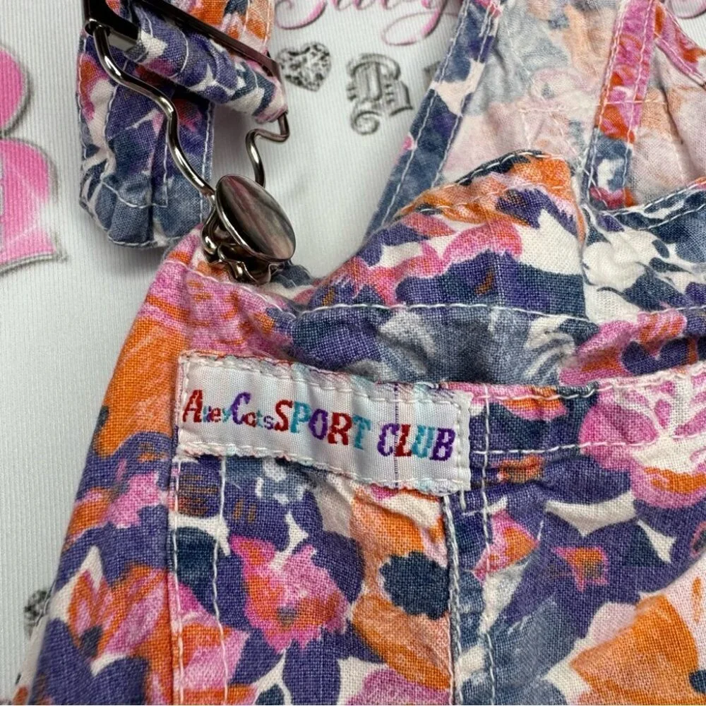 Alley cats overalls kids vintage floral flowers 💐 purple orange blue pink white